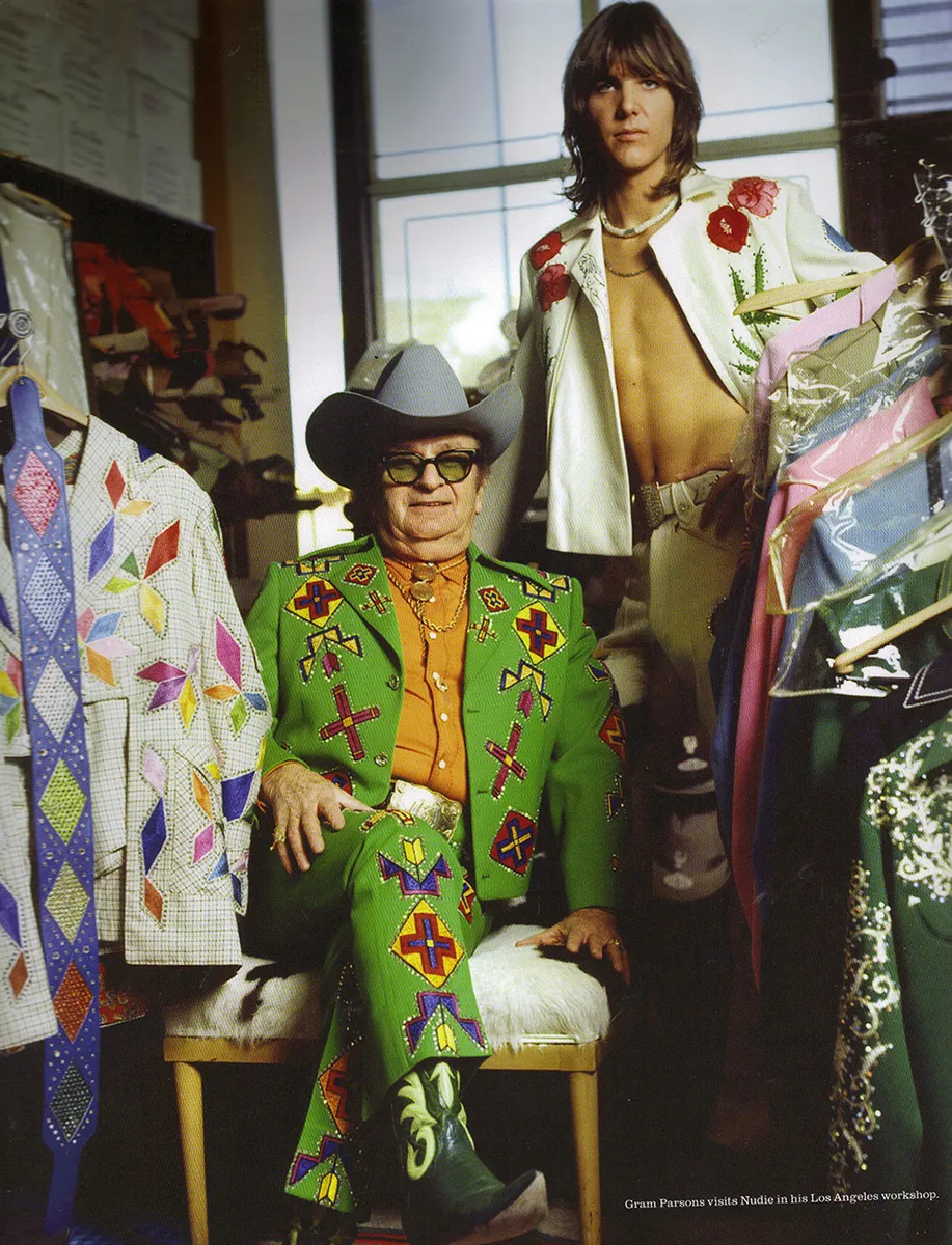 Nudie Cohn and Gram Parsons in his Flying Burrito Brothers Nudie suit