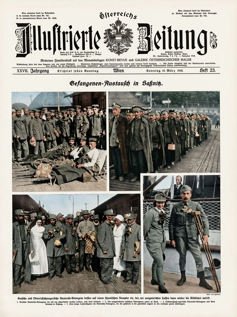 Front page of an Austrian periodical featuring Olena Stepaniv after her return from captivity