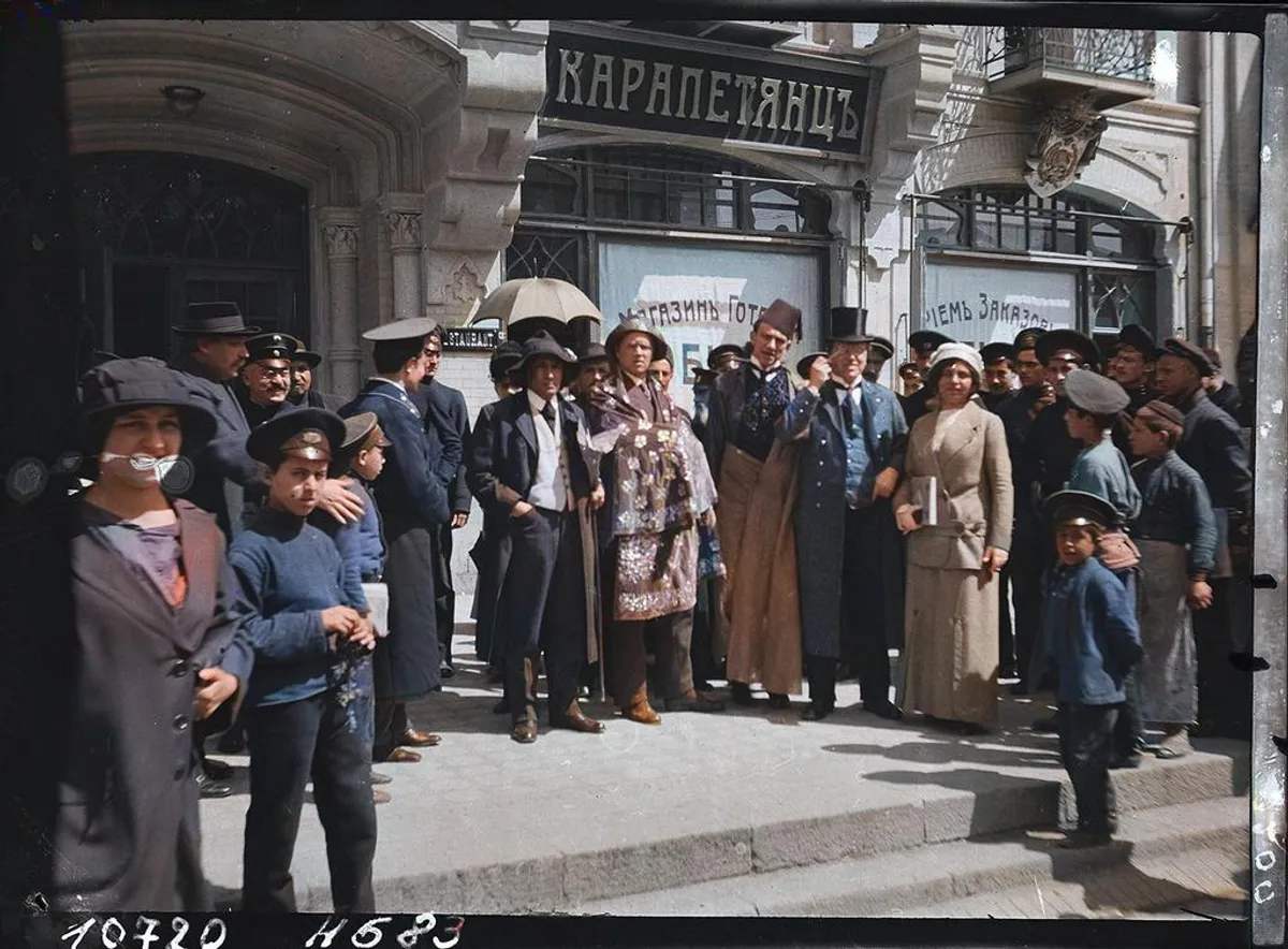 David Burliuk, Vladimir Mayakovsky, Vasily Kamensky, and Sergei Gorodetsky during a walk in Tiflis