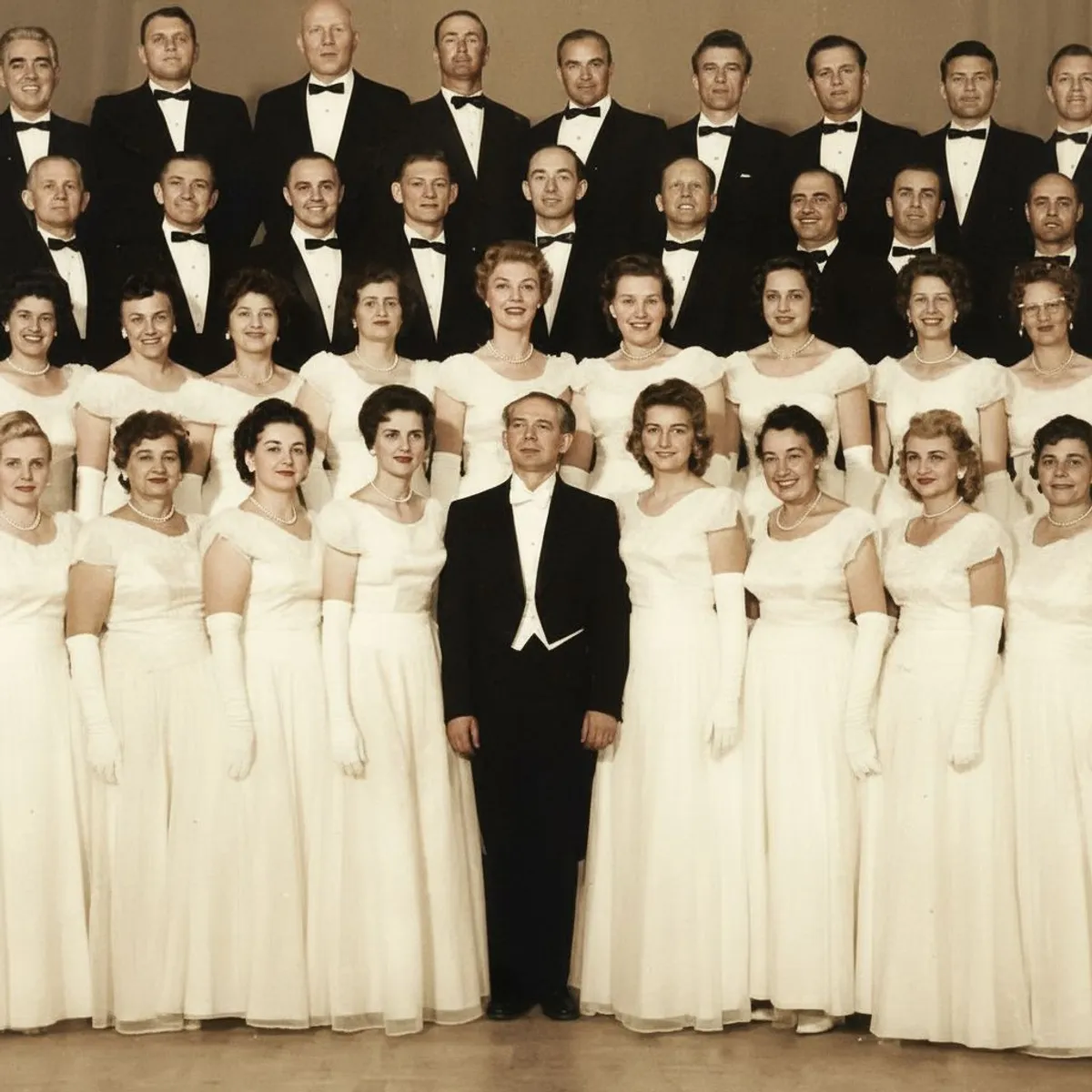 Volodymyr Bozhyk, conductor of the Kobzar Choir, with choir members.
Los Angeles, 1963.