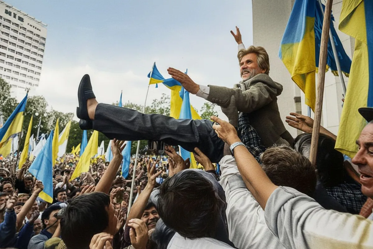 Дисидент Лук'яненко на руках у народу в день відновлення незалежності України 1991 року