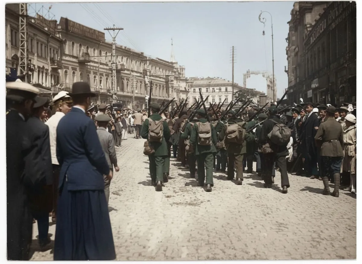 Польські війська на вулицях Києва. Фотокартка. Не раніше 8 травня 1920 р.