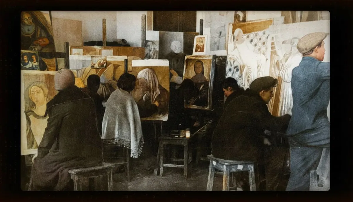 Boychukists studying in the workshop