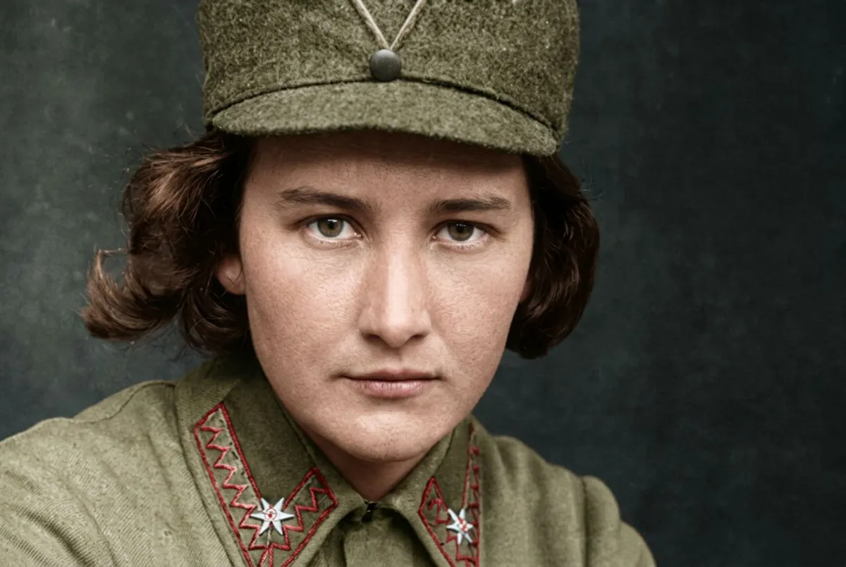 Studio portrait of USS officer (khorunzha) Olena Stepaniv, c. 1914–1915