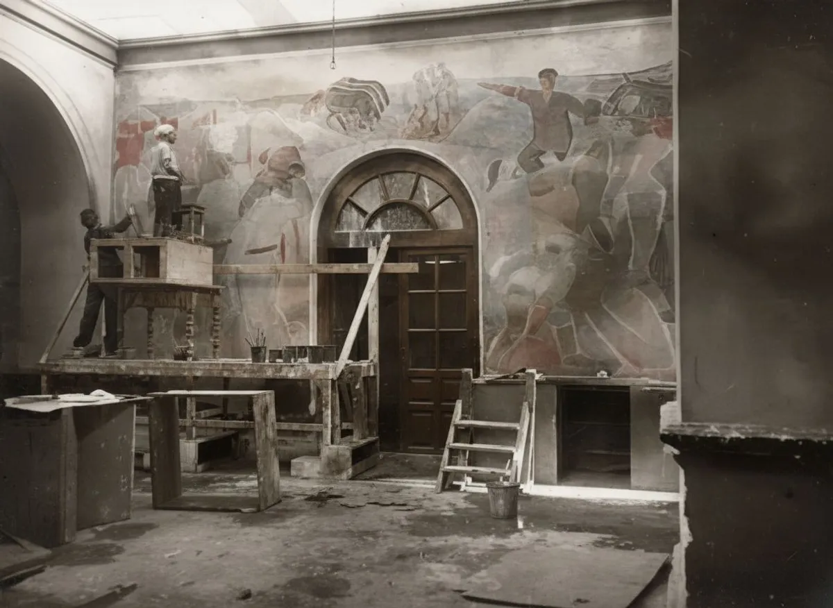 Work On A Wall Painting In The Club Of Katarzhyn Village Near Odesa