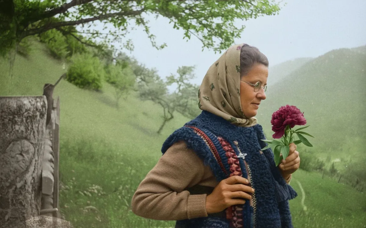 Portrait of Paraska Kvitka Horytsvit with a flower in her hands