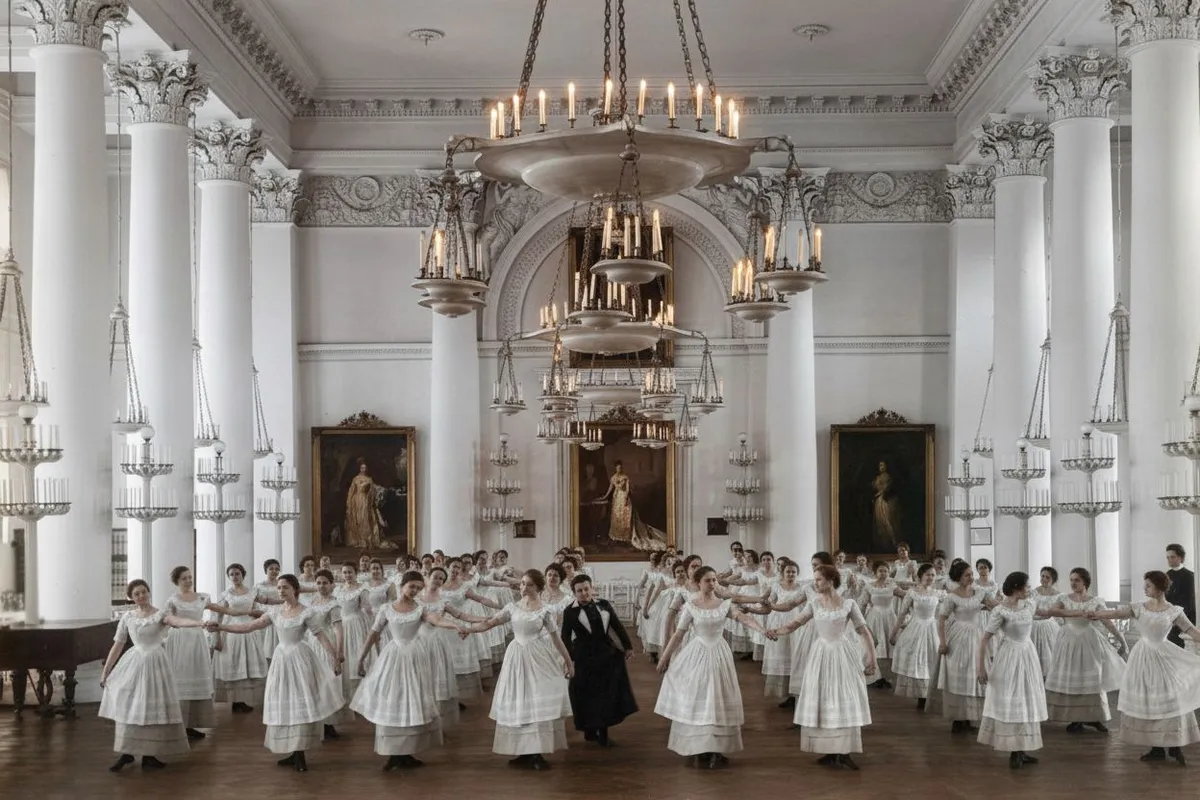 Pupils of the Institute of Noble Ladies at a dance lesson