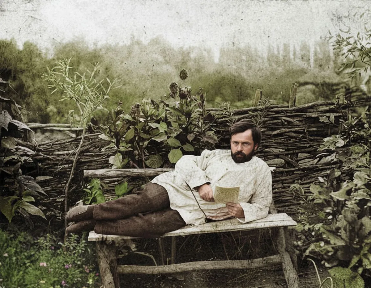 Mykola Mikhnovsky in the garden