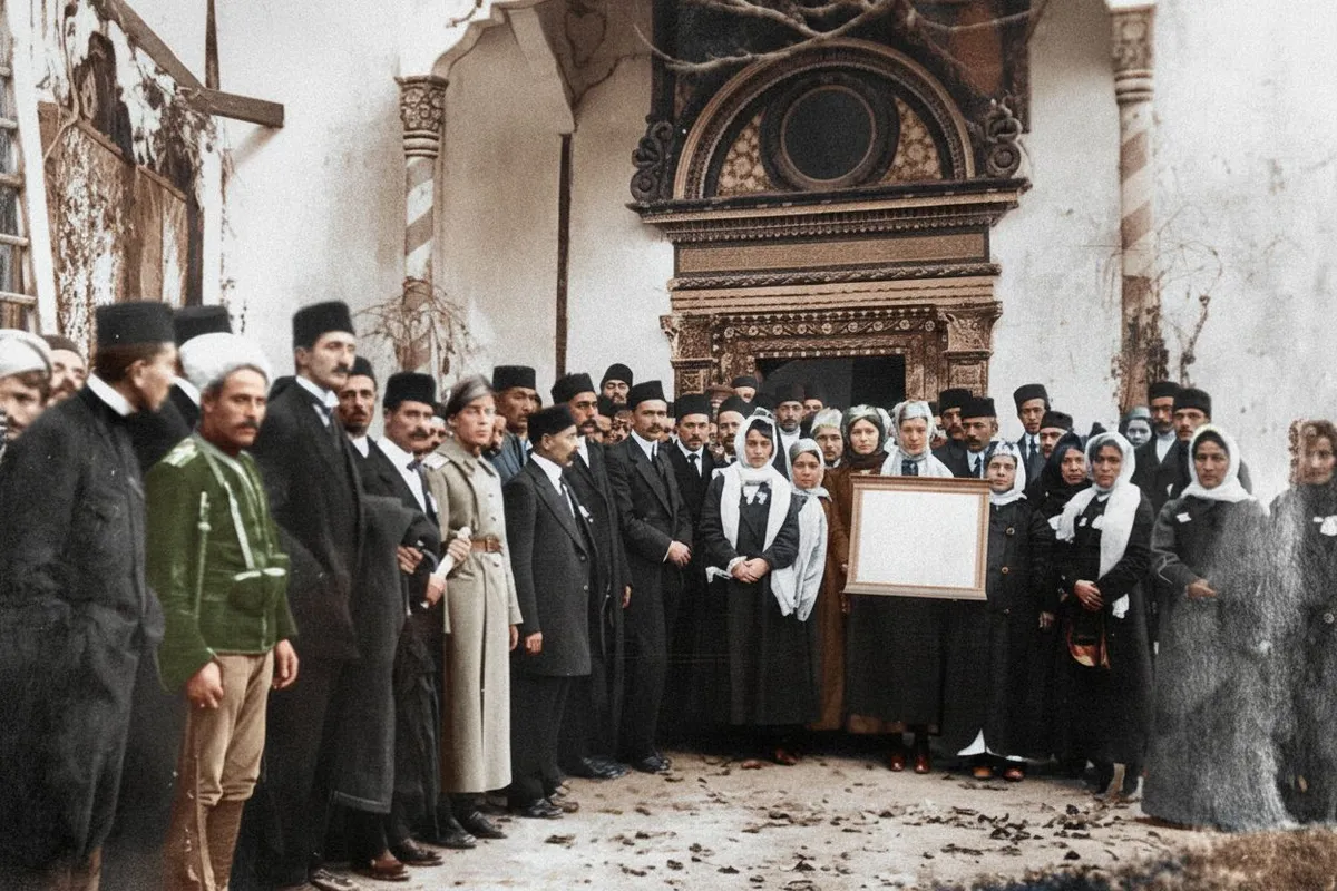 Учасники Курултаю. У центрі — представниці Бахчисарайської мусульманської організації під керівництвом Ш. Гаспринської Учасники Курултаю. У центрі — представниці Бахчисарайської мусульманської організації під керівництвом Ш. Гаспринської