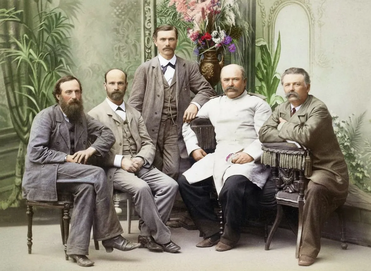 Українські хлопомани близько 1873 року. Зліва направо: Тадей Рильський, Вільям Беренштам, Володимир Антонович, Ф. Т. Панченко, Борис Познанський Українські хлопомани близько 1873 року. Зліва направо: Тадей Рильський, Вільям Беренштам, Володимир Антонович, Ф. Т. Панченко, Борис Познанський