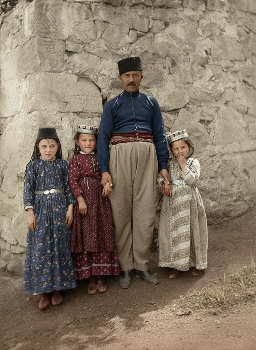 Батько-кримський татарин з доньками у традиційному вбранні Батько-кримський татарин з доньками у традиційному вбранні